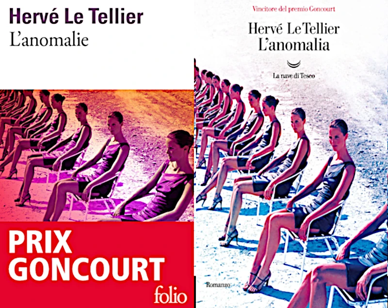le copertine dell'edizione francese e dell'edizione italiana de "L'anomalia" di Hervé Le Tellier